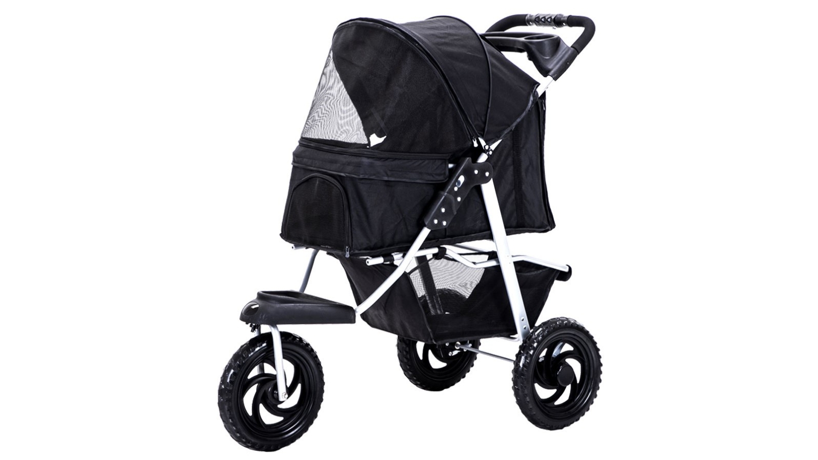 PaWz Black Pet Stroller Pram Dog Carrier Foldable Strollers 3 Wheels - Large
