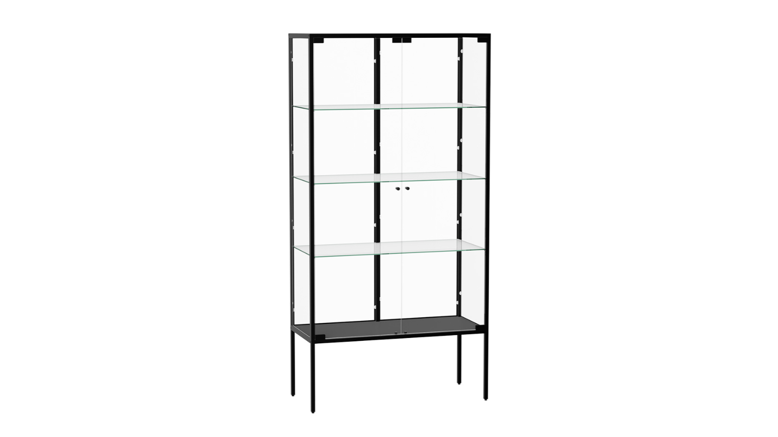 Stacked 4-Tier Double Glass Door Display Cabinet - Black