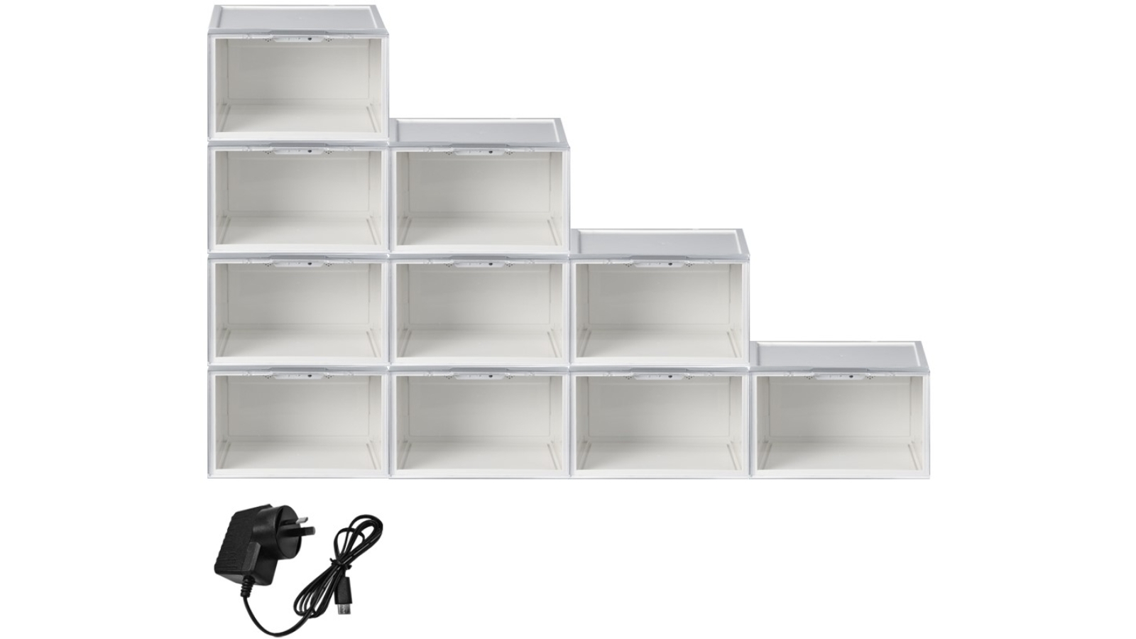Sello White LED Lighted Shoe Storage Boxes Sound Control Magnetic - 10 Piece