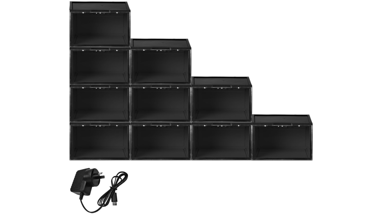 Sello Black LED Lighted Shoe Storage Boxes Voice Magnetic - 10 Piece 