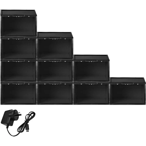 Sello Black LED Lighted Shoe Storage Boxes Voice Magnetic - 10 Piece