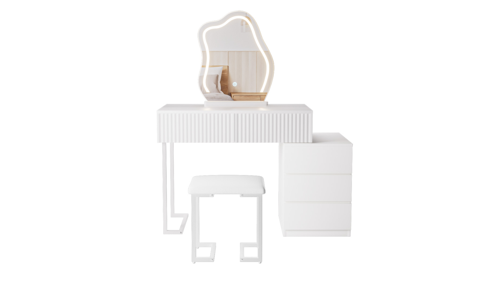 Levede LED Dressing Table Stool Set - White