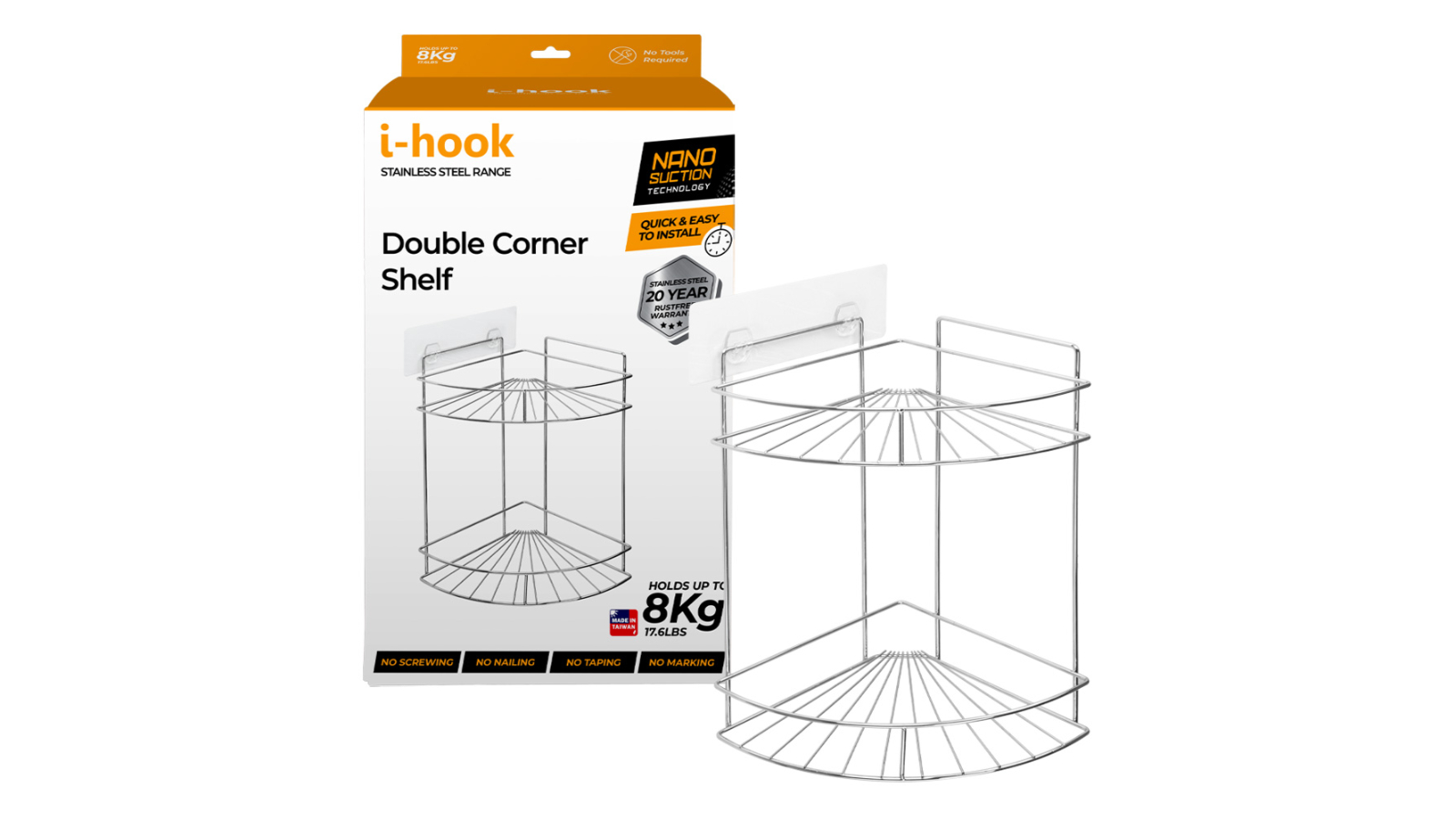 White Magic i-Hook Double Corner Shelf