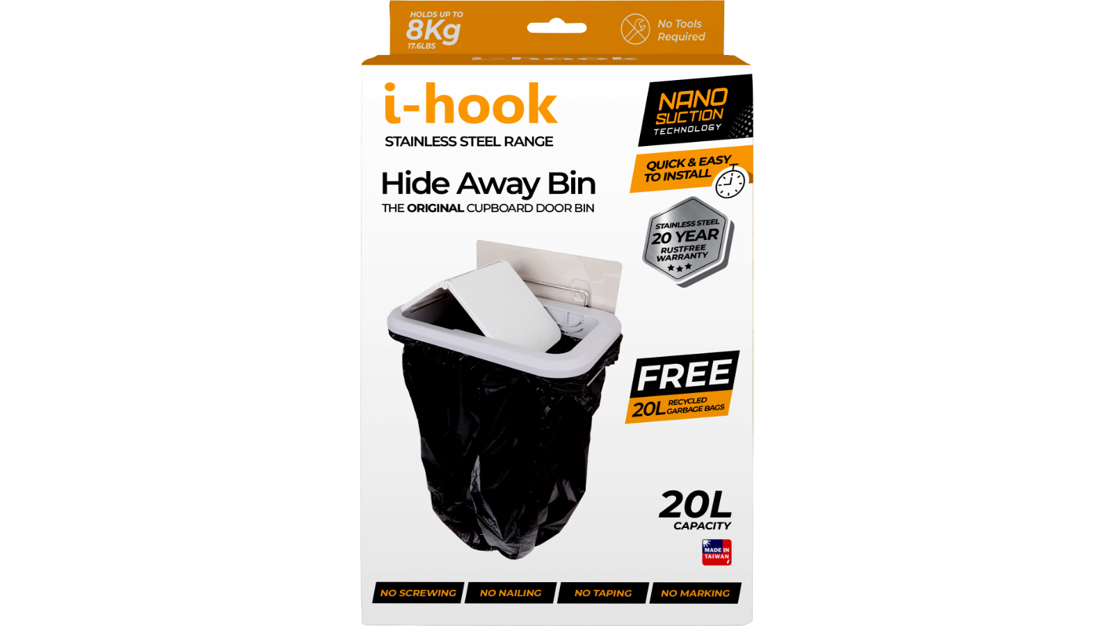 iHook Hide Away Bin - Grey