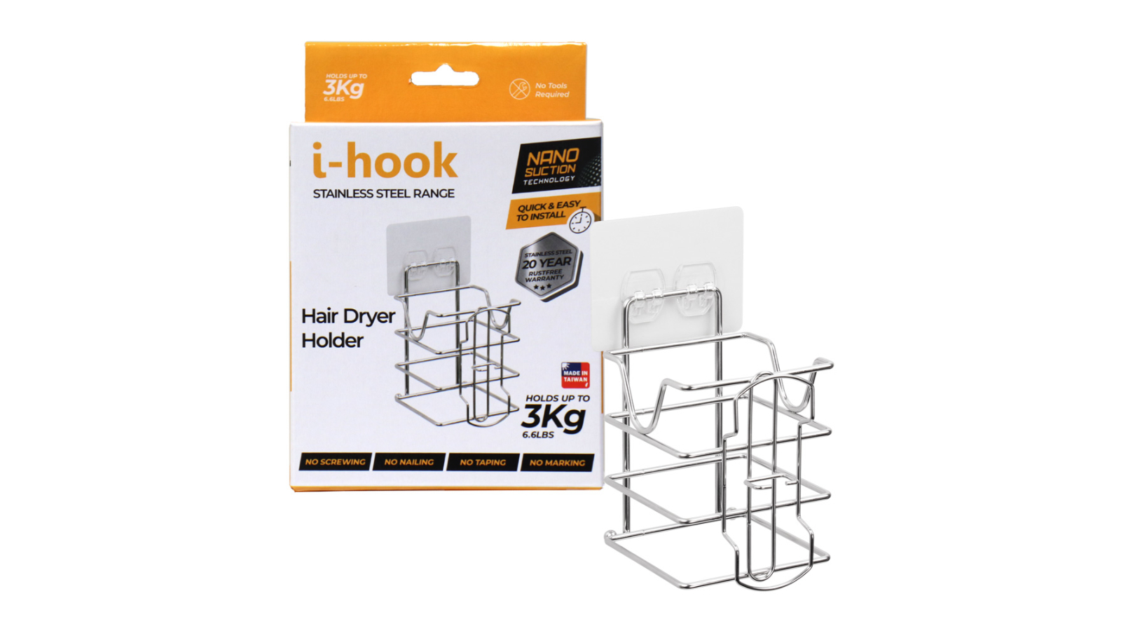 White Magic i-hook Hair Dryer Holder