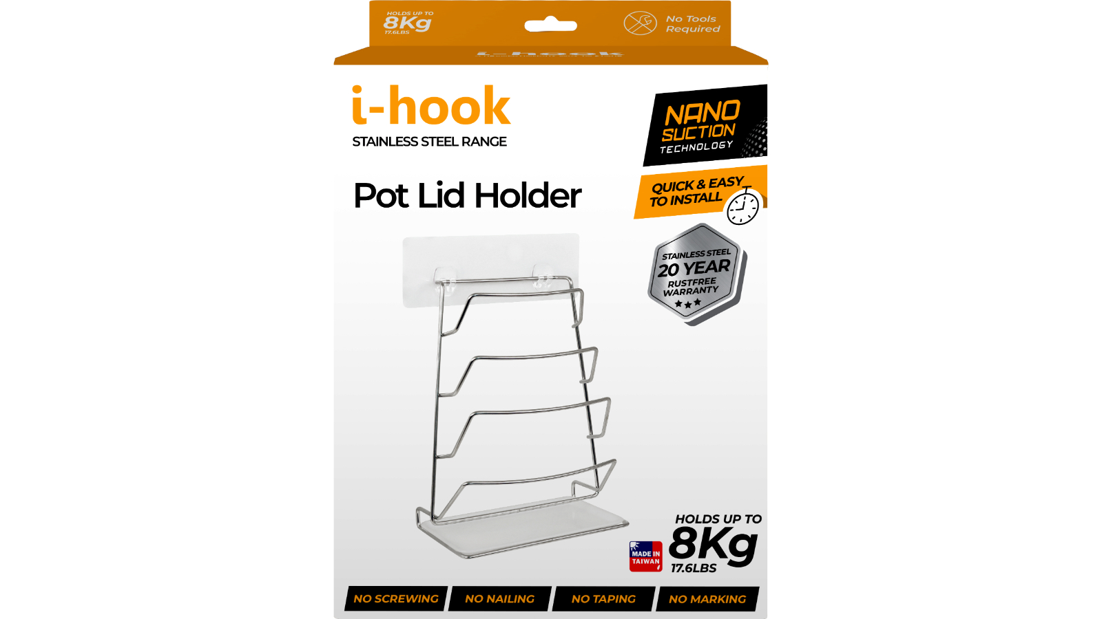 iHook Pot Lid Holder - Stainless Steel