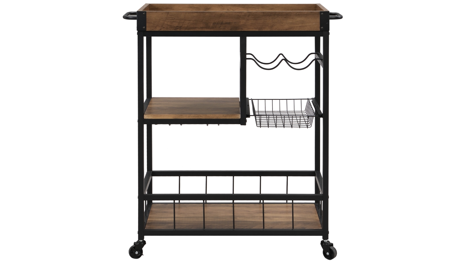 iHomdec Industrial 3Tier Bar Cart Trolley with Glass and Wine Holder