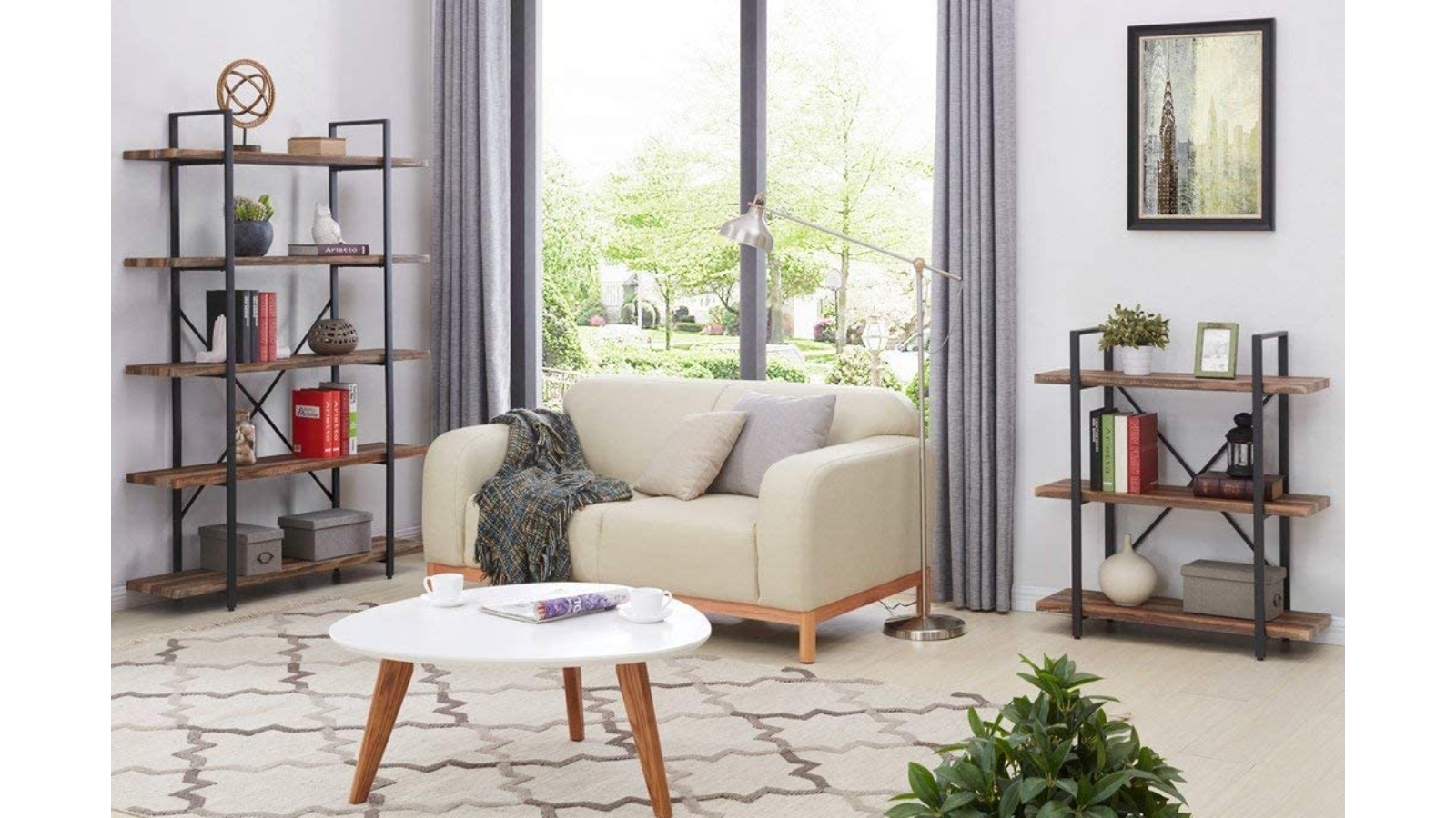 IHOMDEC 3 Tier Industrial Vintage Wood and Metal Bookcase Harvey Norman