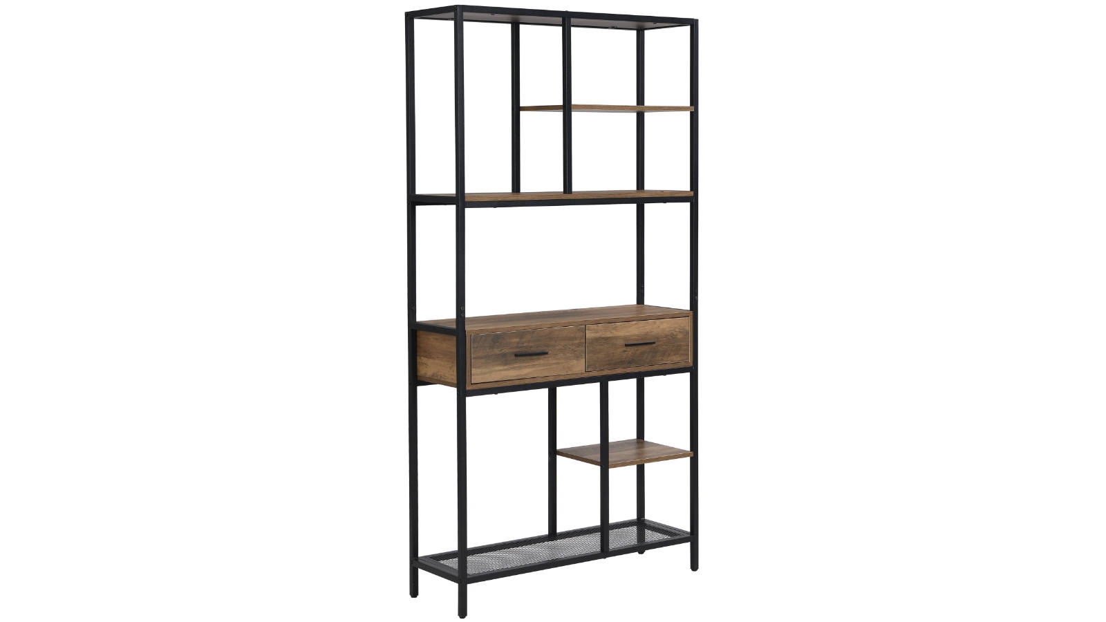 iHomdec 6-Tier Open Multi-function Bookshelf with Drawers - Rustic Dark Brown