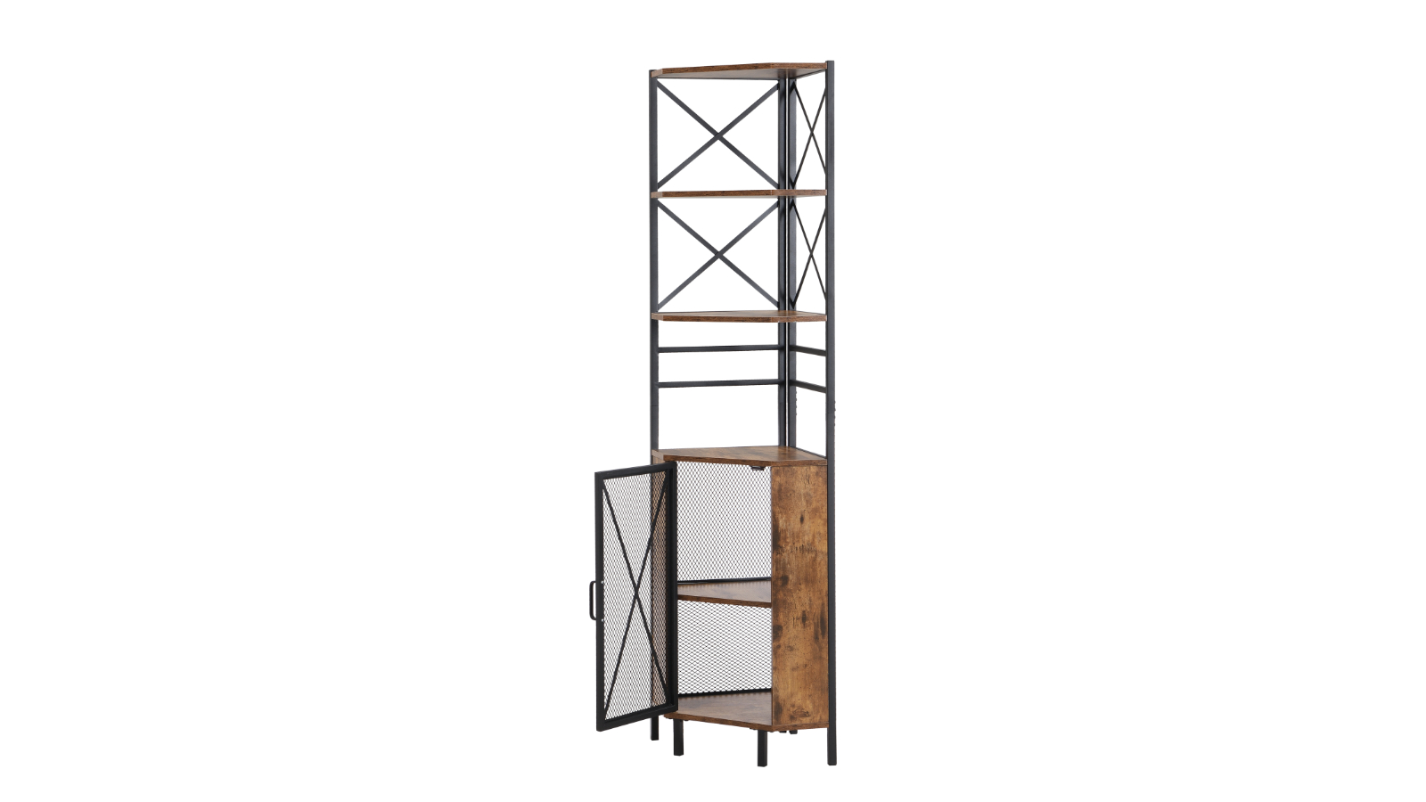 IHOMDEC 6-Tier Pentagon Standing Storage Corner Shelf with Cabinet - Rustic Dark Brown