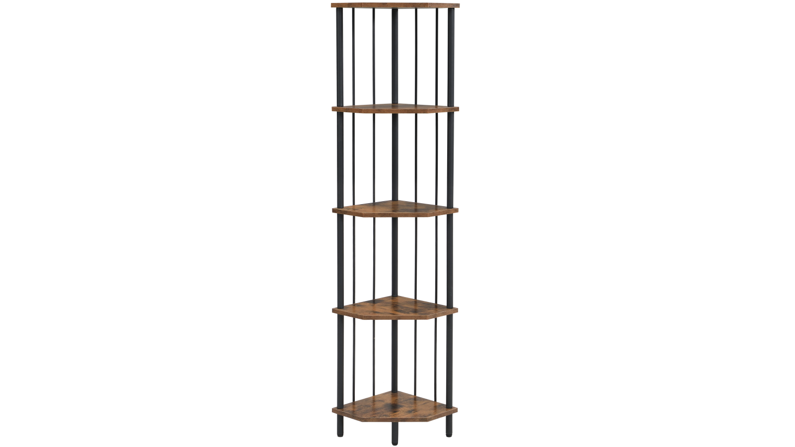 iHomdec Rust Dark Brown 5-Tier Pentagon MDF Corner Display Shelves