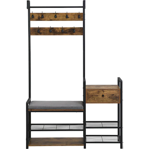 IHOMDEC 6-in-1 Hall Tree Entryway Bench and Coat Rack with Storage Drawer