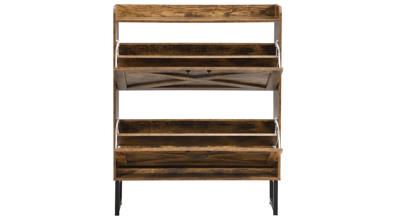 IHOMDEC Shoe Storage Cabinet with 2 Flip Drawer and Metal Leg - Rustic Dark Brown
