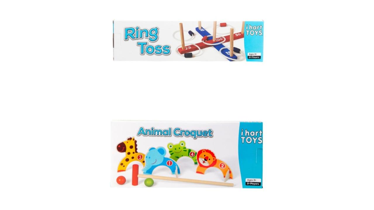 IHart Toys Ring Toss and Wooden Animal Croquet Bundle