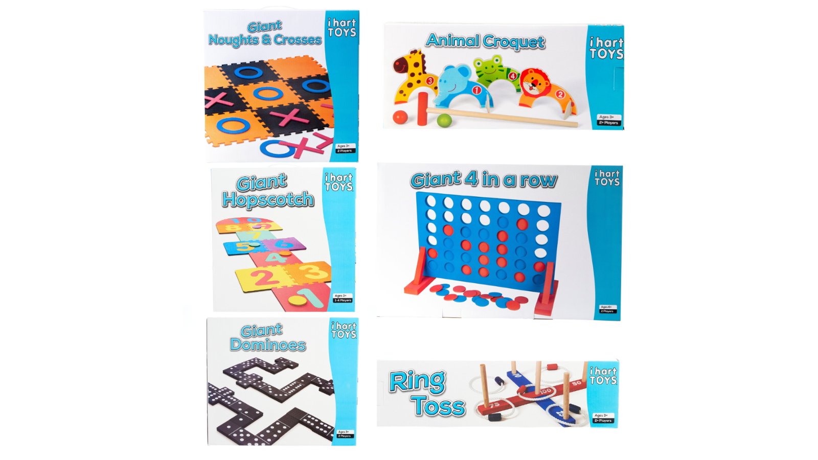 IHart Toys Giant 4 in a Row Dominoes Ring Toss Noughts and Crosses Animal Croquet Hopscotch Bundle