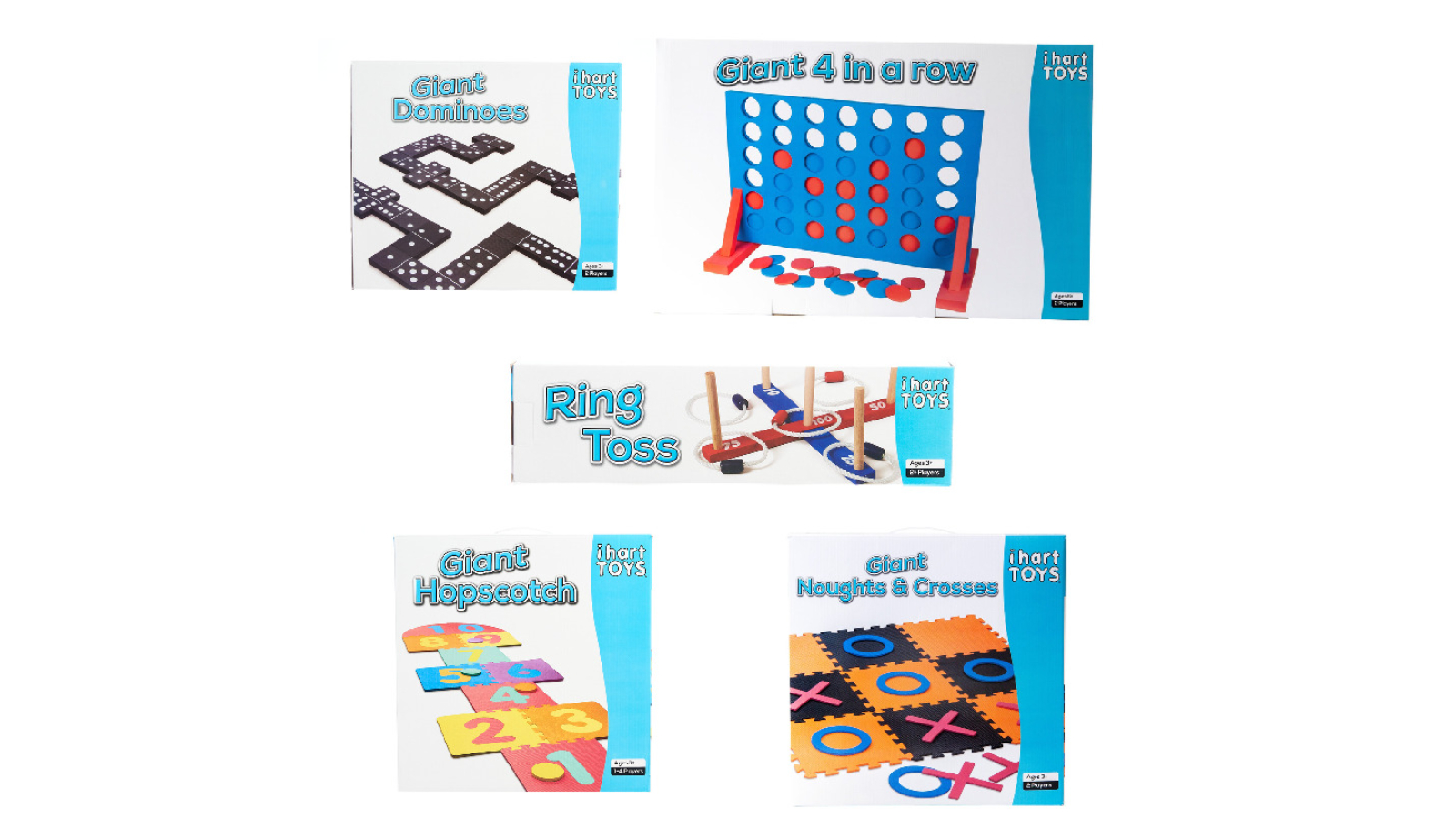 IHart Toys Giant 4 in a Row Dominoes Ring Toss Noughts and Crosses Hopscotch Bundle