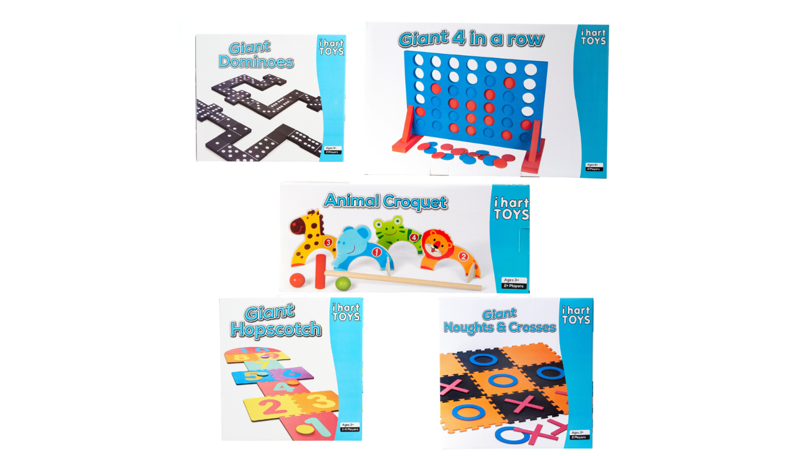 IHart Toys Giant 4 in a Row Dominoes Noughts and Crosses Animal Croquet Hopscotch Bundle