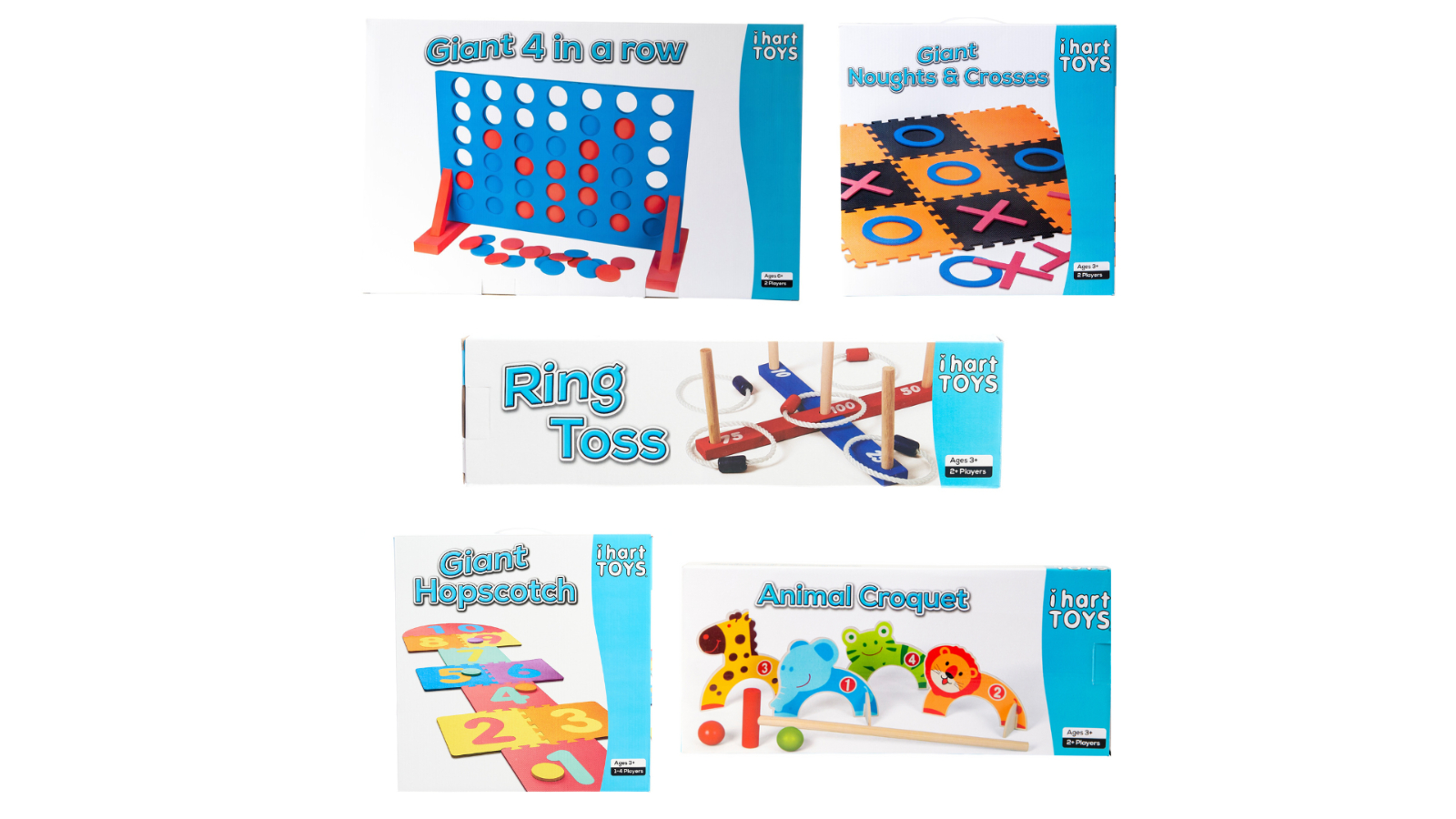 IHart Toys Giant 4 in a Row Ring Toss Noughts and Crosses Animal Croquet Hopscotch Bundle