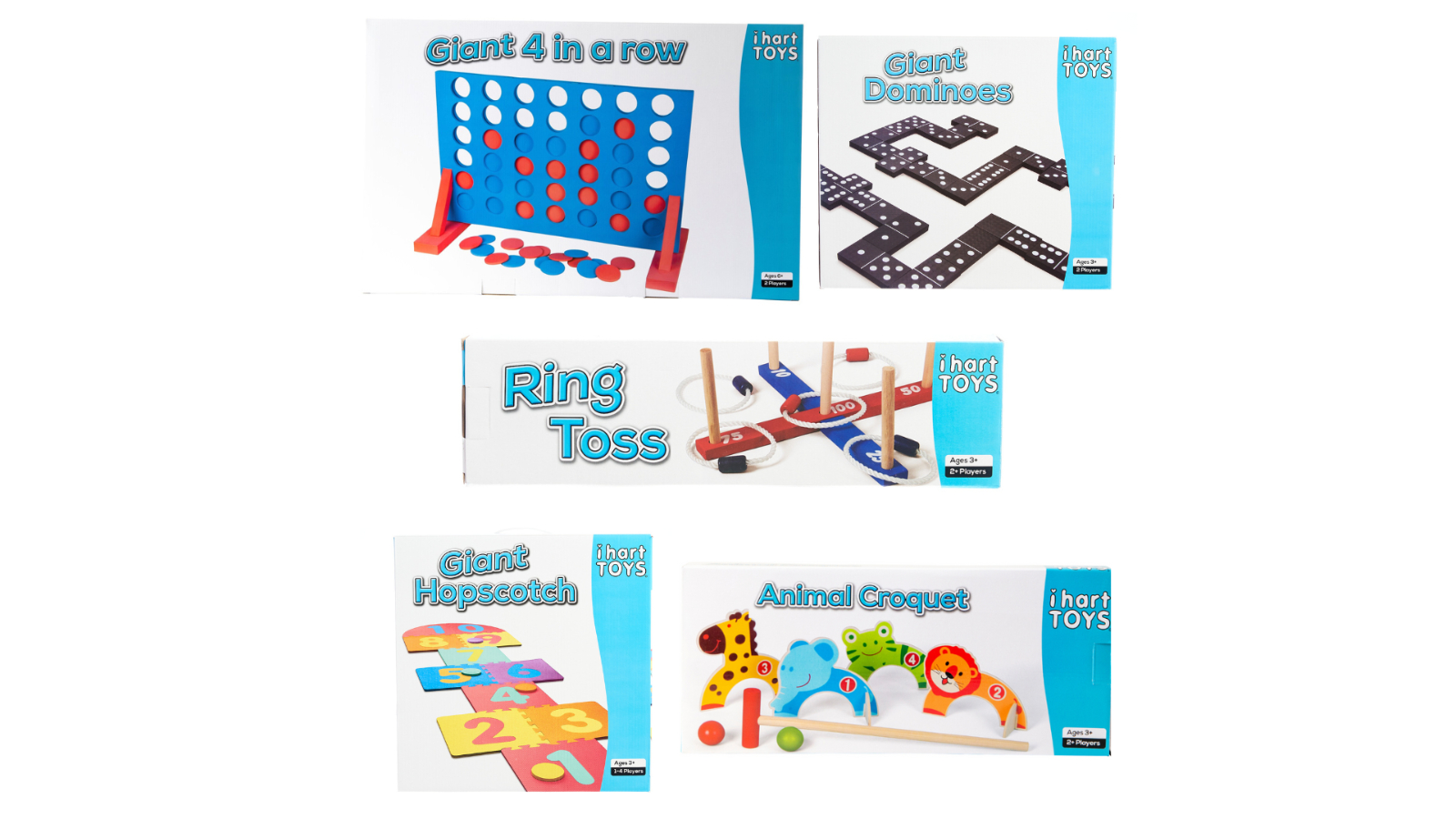 IHart Toys Giant 4 in a Row Dominoes Ring Toss Animal Croquet and Hopscotch Bundle