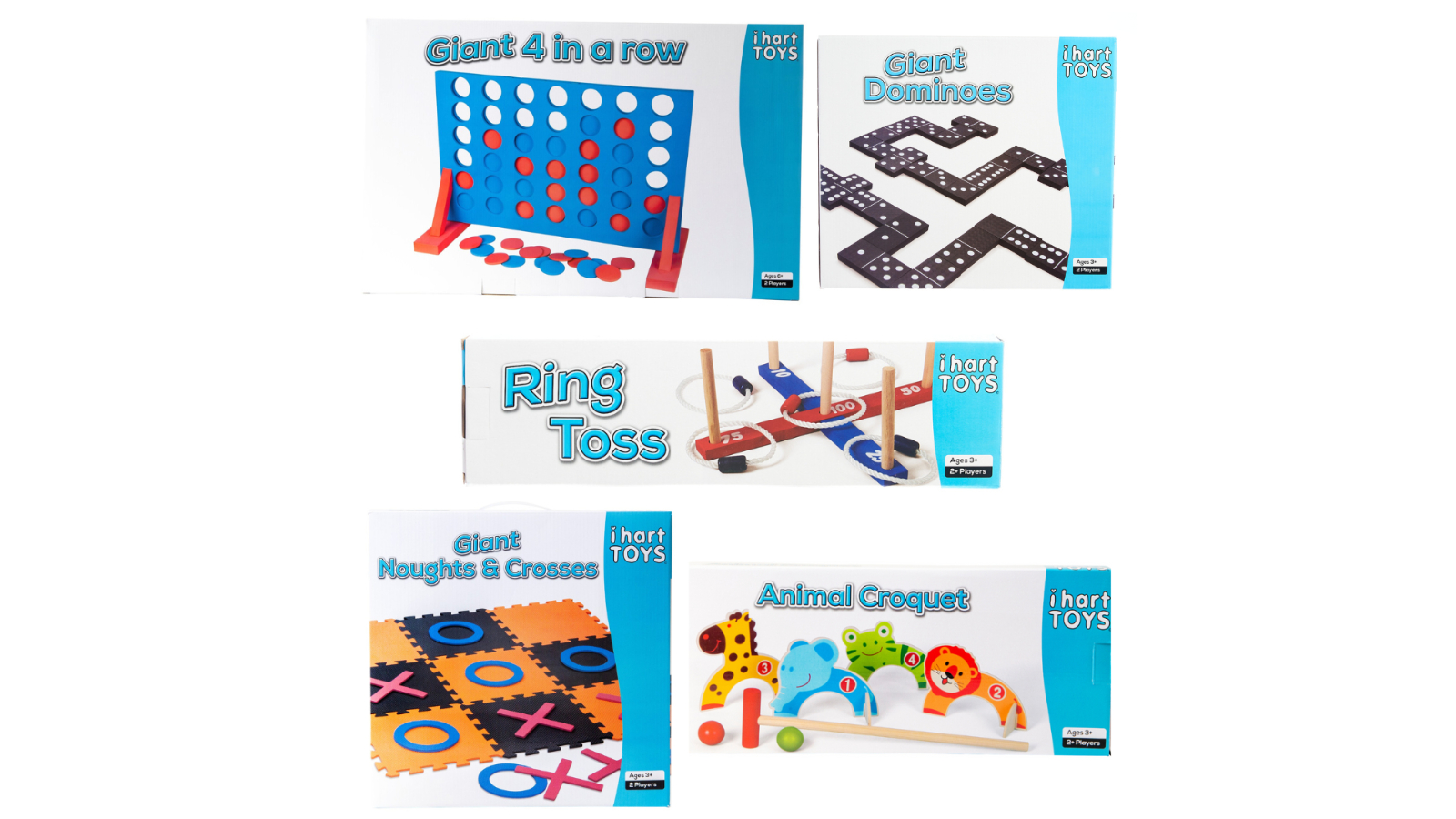 IHart Toys Giant 4 in a Row Dominoes Ring Toss Noughts and Crosses Animal Croquet Bundle