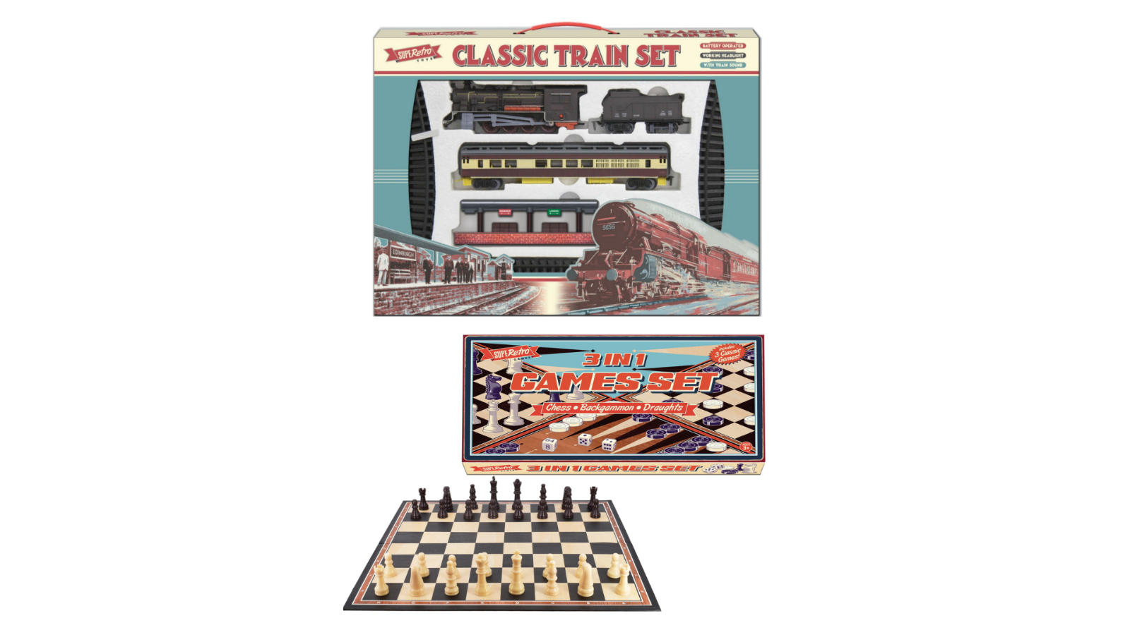 IHart Toys Retro Classic Train Set and 3-in-1 Game Bundle