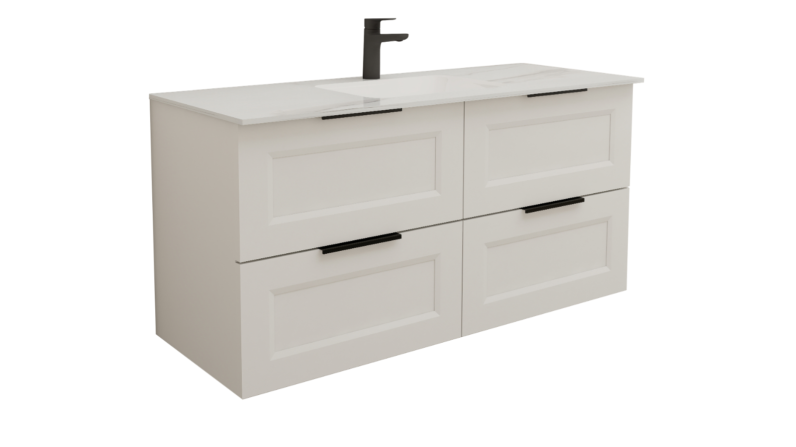 Ilume Bowral 1200mm Wall Hung Vanity with Porcelain Top and Undercounter Basin 1 Tap Hole - Matte White