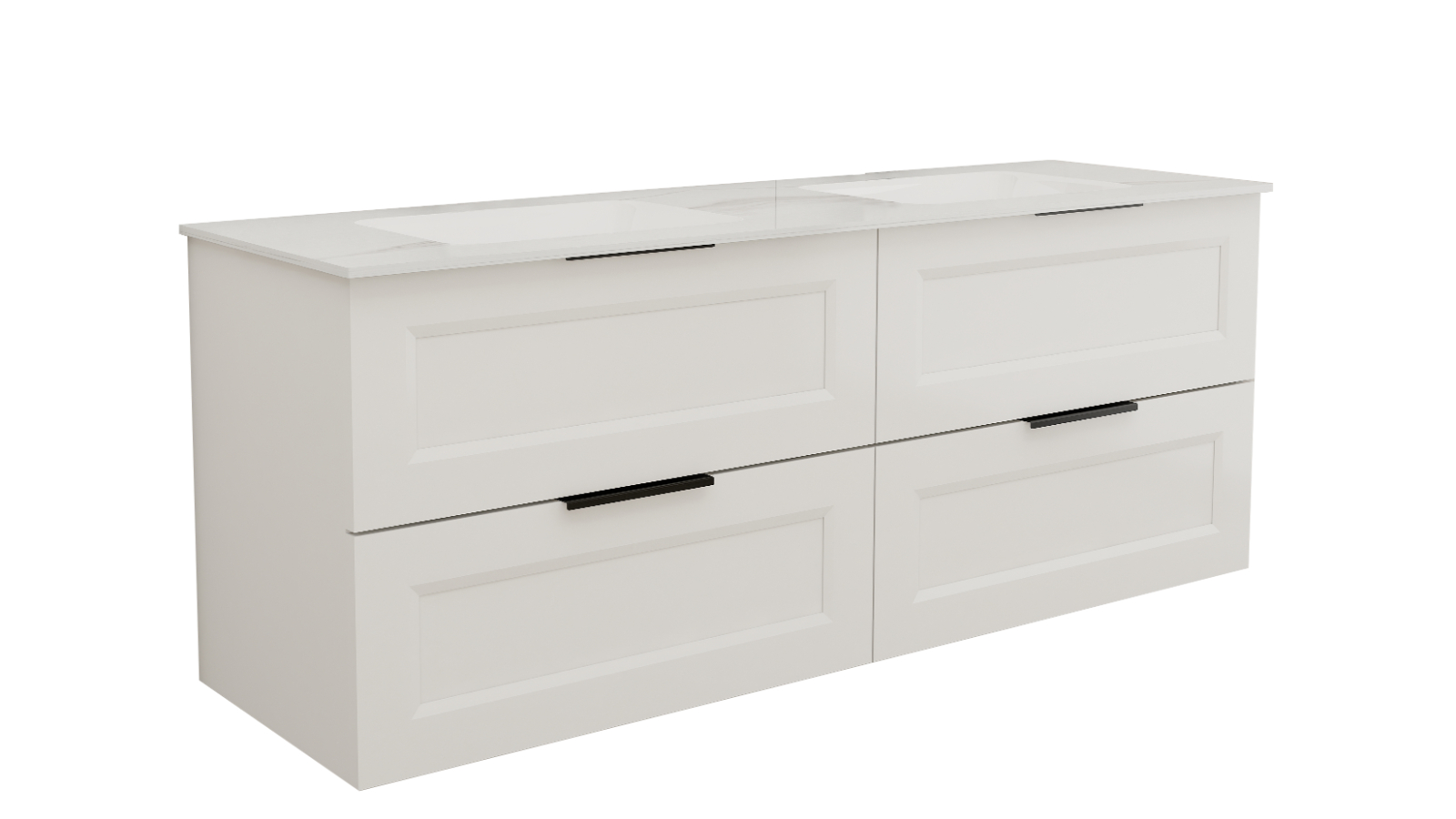Ilume Bowral 1500mm Wall Hung Vanity with Porcelain Top and Double Undercounter Basins 0 Tap Hole - Matte White