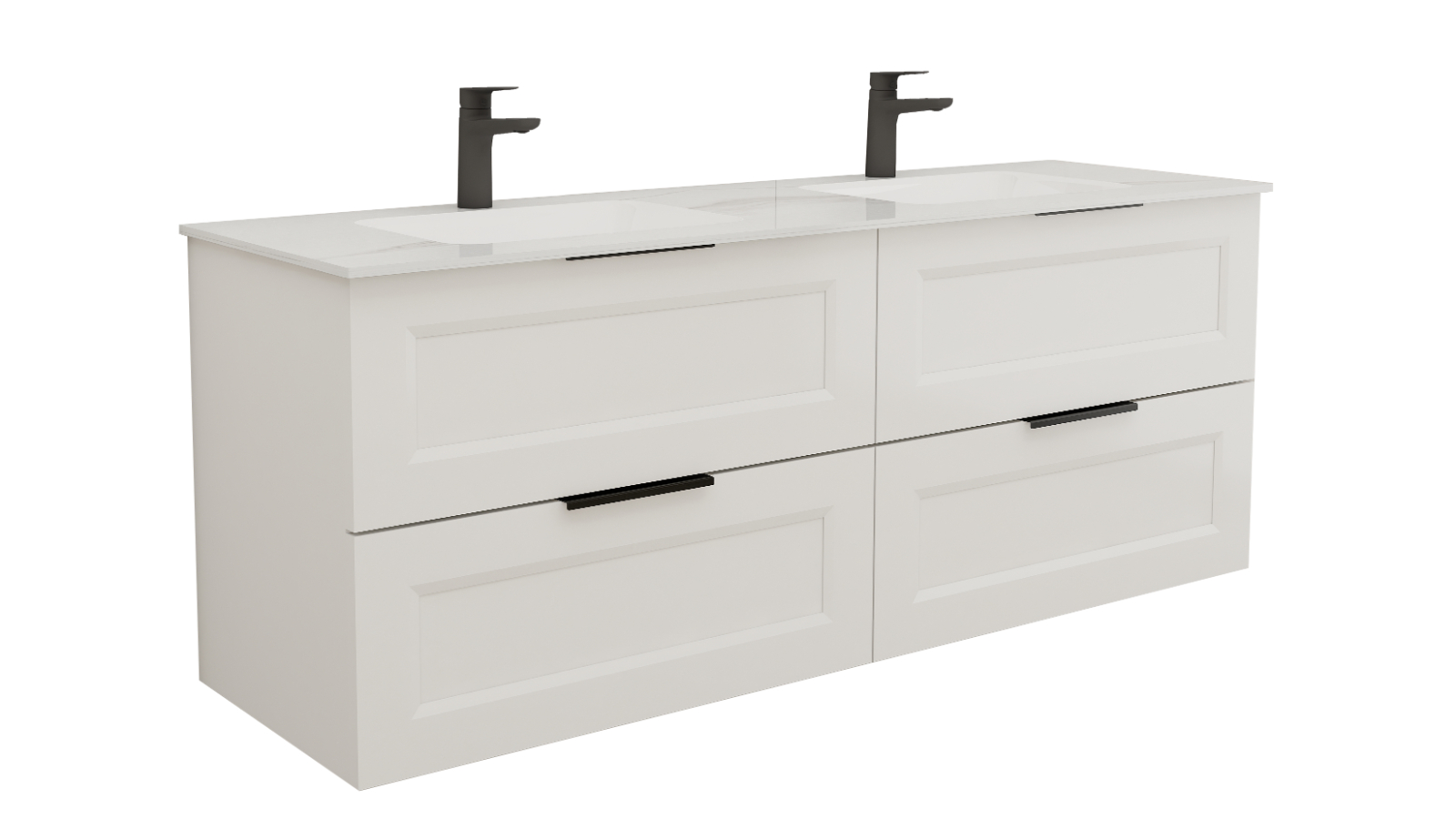 Ilume Bowral 1500mm Wall Hung Vanity with Porcelain Top and Double Undercounter Basins 1 Tap Hole - Matte White