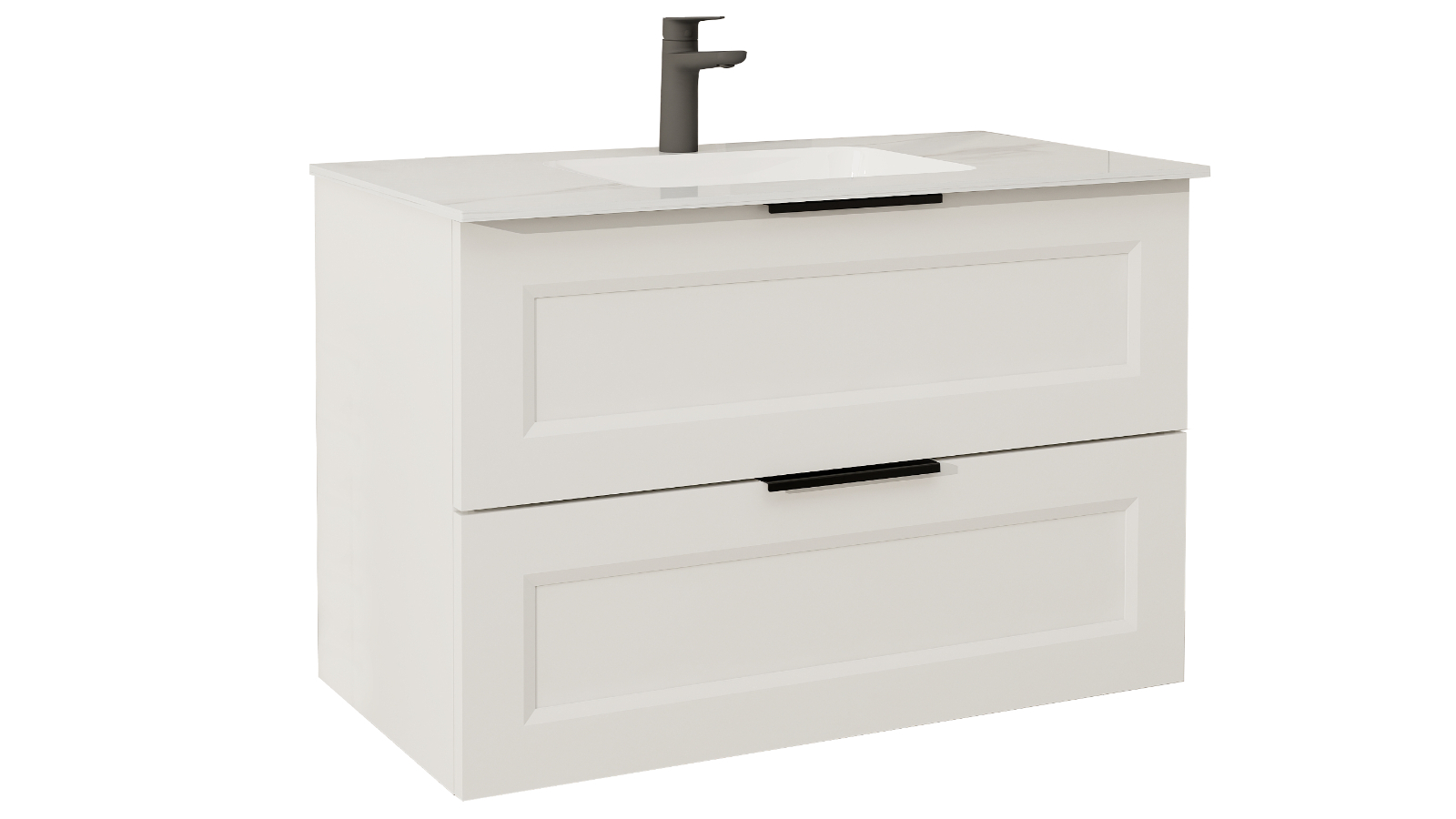 Ilume Bowral 900mm Wall Hung Vanity with Porcelain Top and Undercounter Basin 1 Tap Hole - Matte White