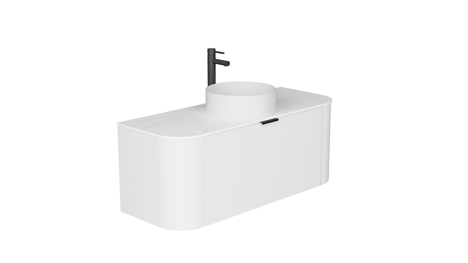 Ilume Curv 1200mm Wall Hung Vanity with Porcelain Top and Above Counter Basin 1 Tap Hole - Matte White