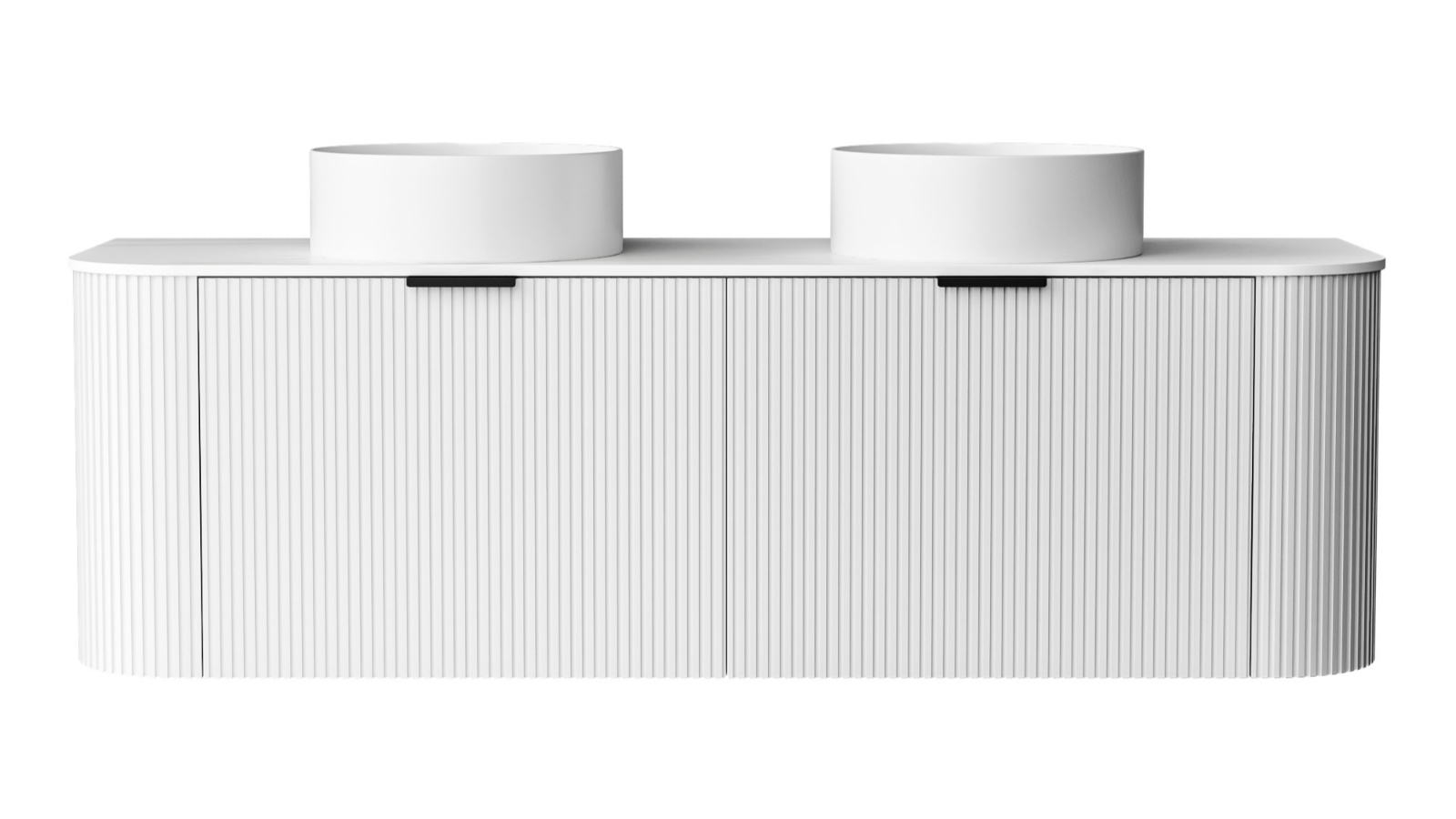 Ilume Curv 1500mm Wall Hung Vanity with Porcelain Top and Double Above Counter Basins 0TH - Matte White