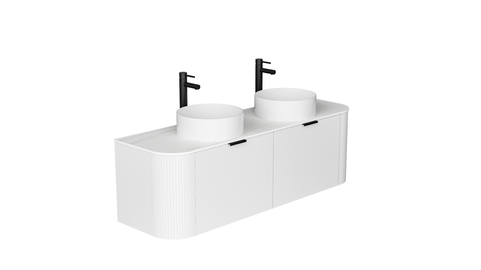 Ilume Curv 1500mm Wall Hung Vanity with Porcelain Top and Double Above Counter Basins 1 Tap Hole - Matte White