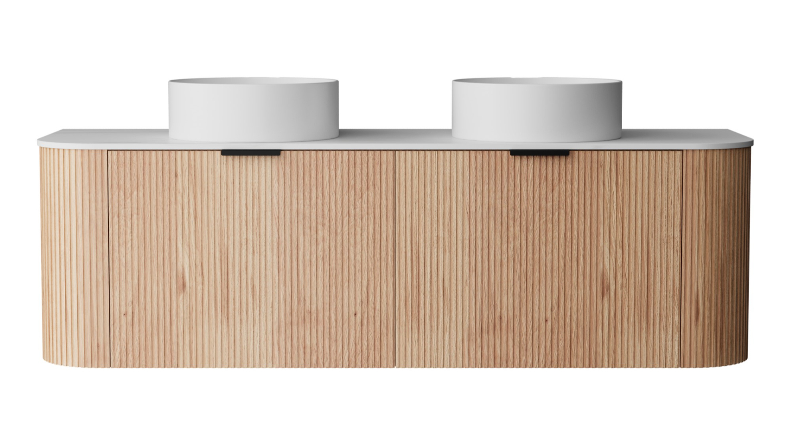 Ilume Curv 1500mm Wall Hung Vanity with Porcelain Top and Double Above Counter Basins 0TH - Oak