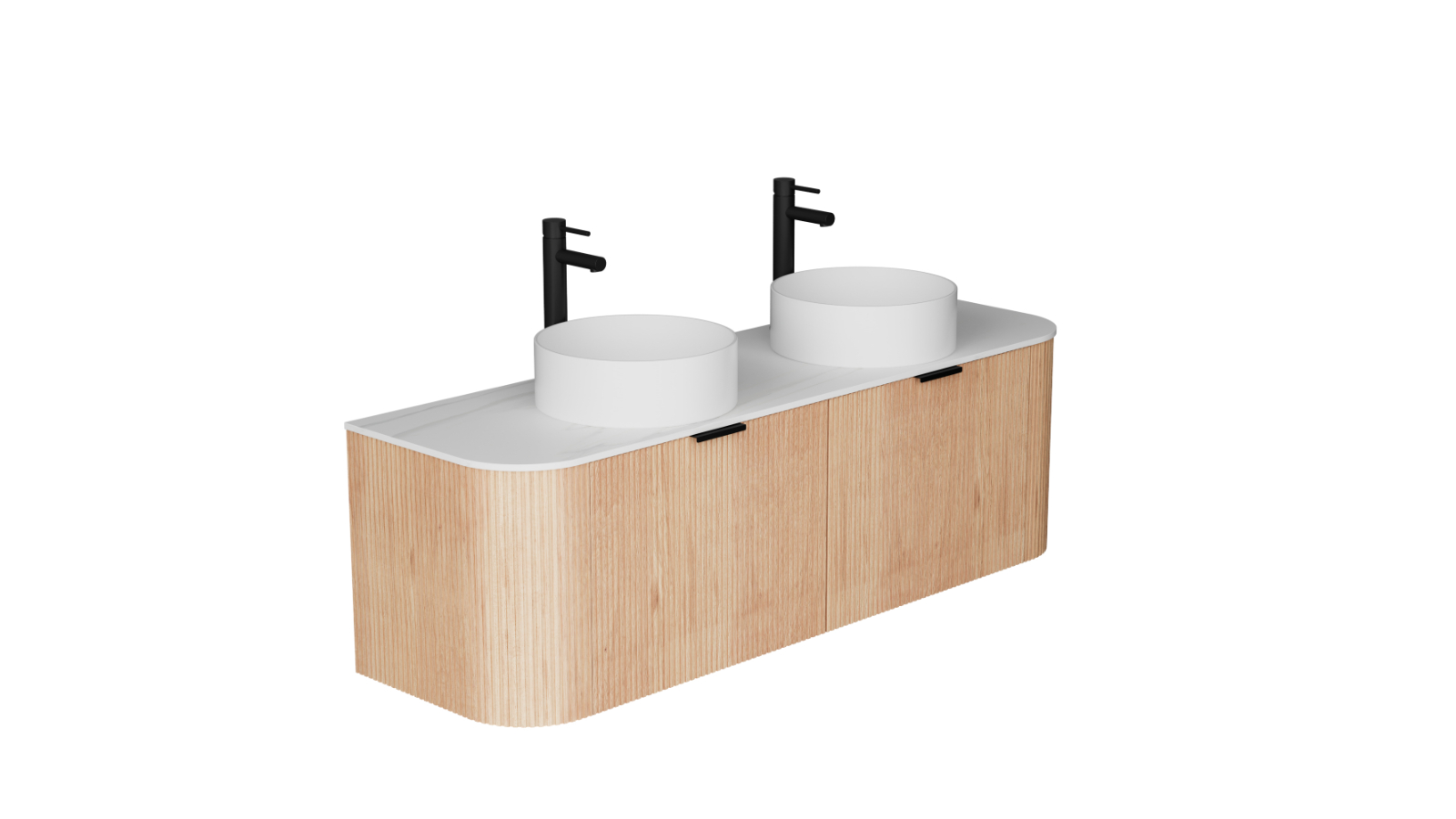 Ilume Curv 1500mm Wall Hung Vanity with Porcelain Top and Double Above Counter Basins 1 Tap Hole - Oak