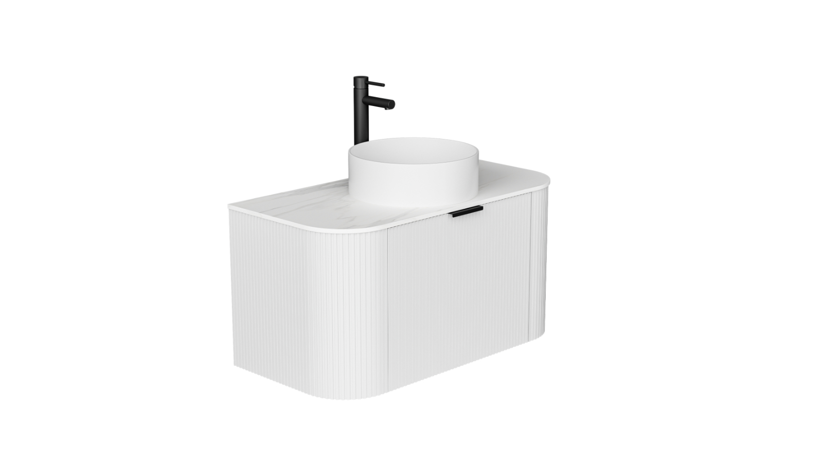 Ilume Curv 750mm Wall Hung Vanity with Porcelain Top and Above Counter Basin 1 Tap Hole - Matte White
