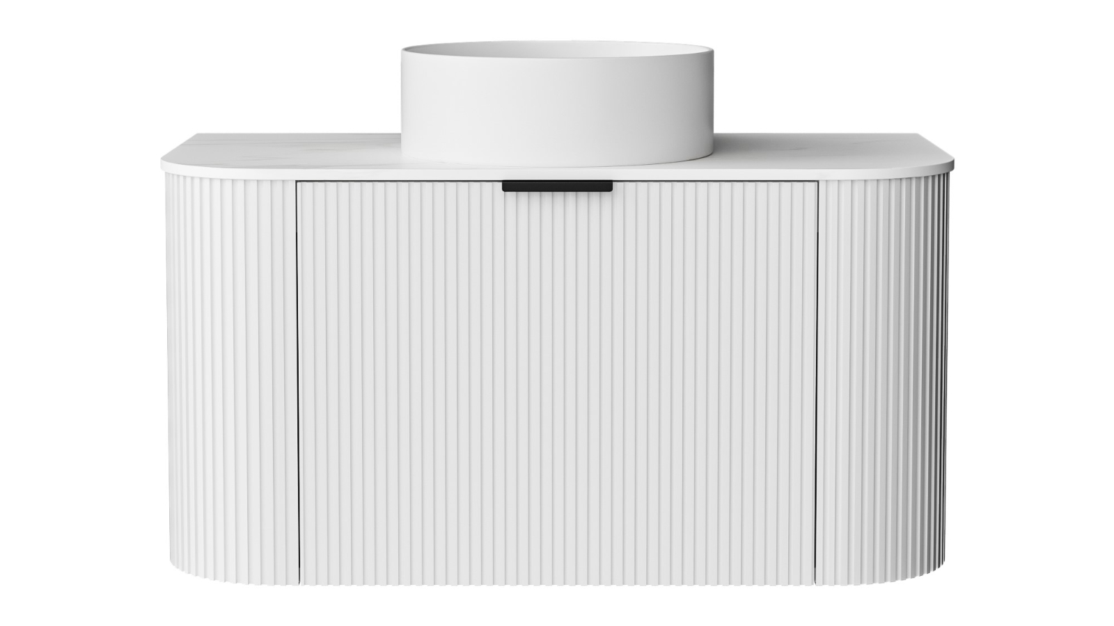 Ilume Curv 900mm Wall Hung Vanity with Porcelain Top and Above Counter Basin 0TH - Matte White