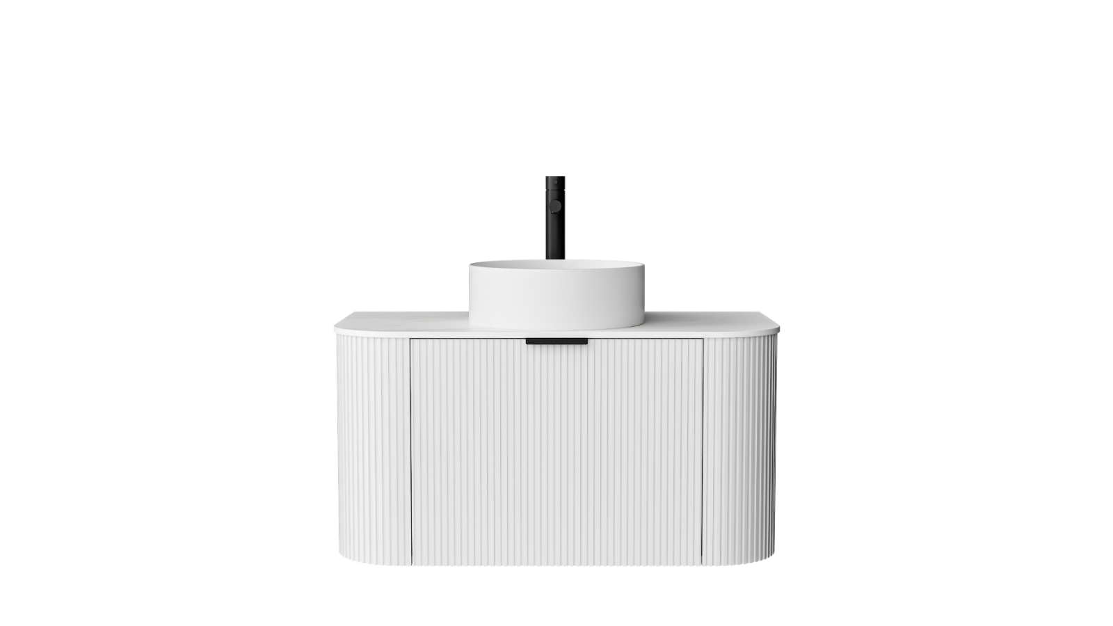 Ilume Curv 900mm Wall Hung Vanity with Porcelain Top and Above Counter Basin 1 Tap Hole - Matte White