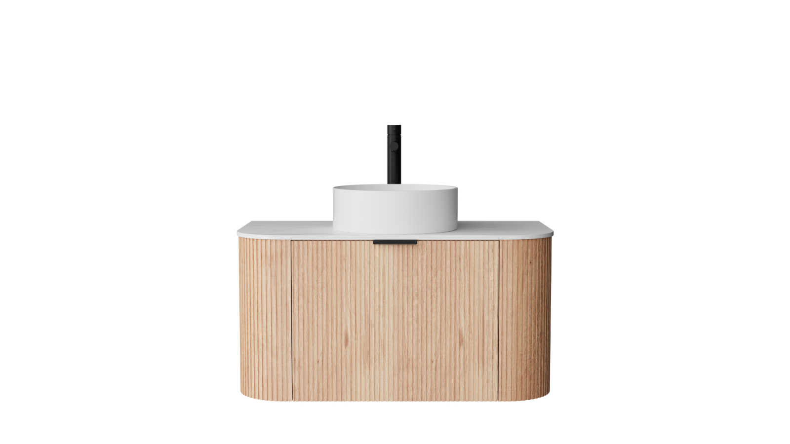 Ilume Curv 900mm Wall Hung Vanity with Porcelain Top and Above Counter Basin 1 Tap Hole - Oak