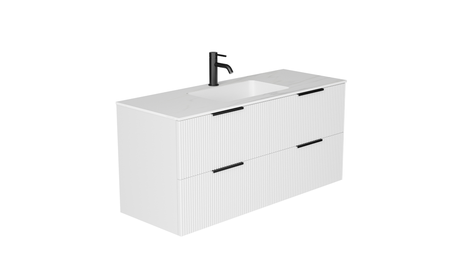 Ilume Superb 1200mm Wall Hung Vanity with Porcelain Top and Undercounter Basin 1 Tap Hole - Matte White