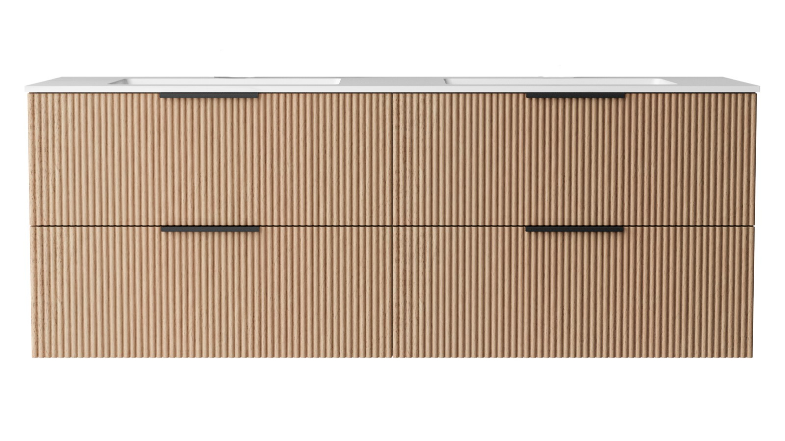 Ilume Superb 1500mm Wall Hung Vanity with Porcelain Top and Double Undercounter Basin - Oak