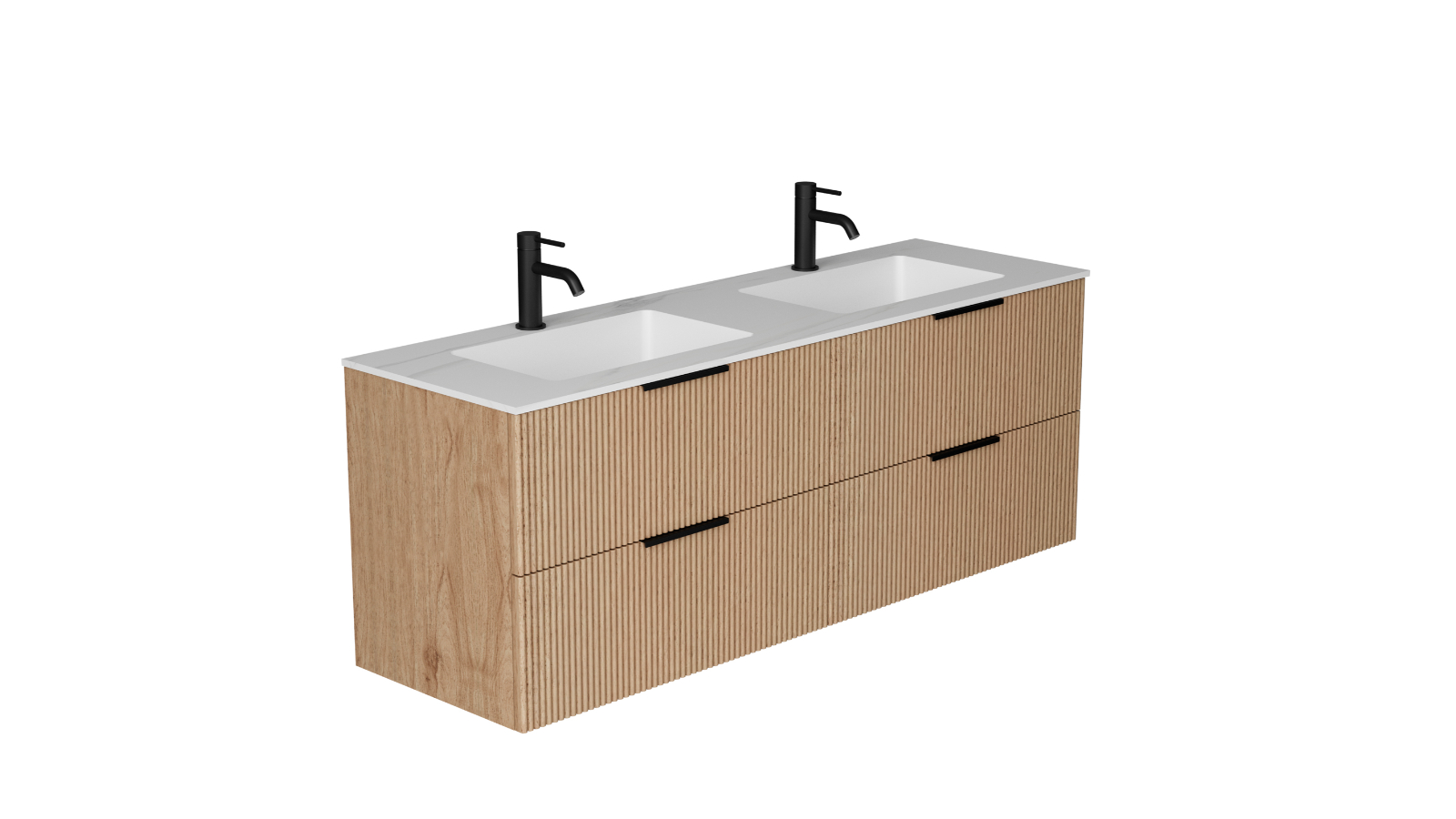 Ilume Superb 1500mm Wall Hung Vanity with Porcelain Top and Double Undercounter Basin 1 Tap Hole - Oak