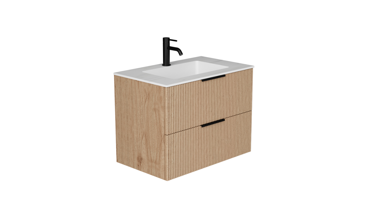 Ilume Superb 750mm Wall Hung Vanity with Porcelain Top and Undercounter Basin 1 Tap Hole - Oak