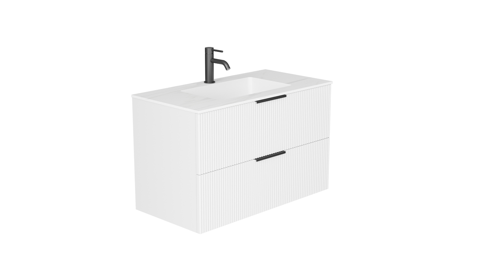Ilume Superb 900mm Wall Hung Vanity with Porcelain Top and Undercounter Basin 1 Top Hole - Matte White