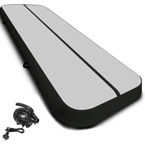 Powertrain 6mx2m Air Track Tumbling Mat with Pump - Grey/Black
