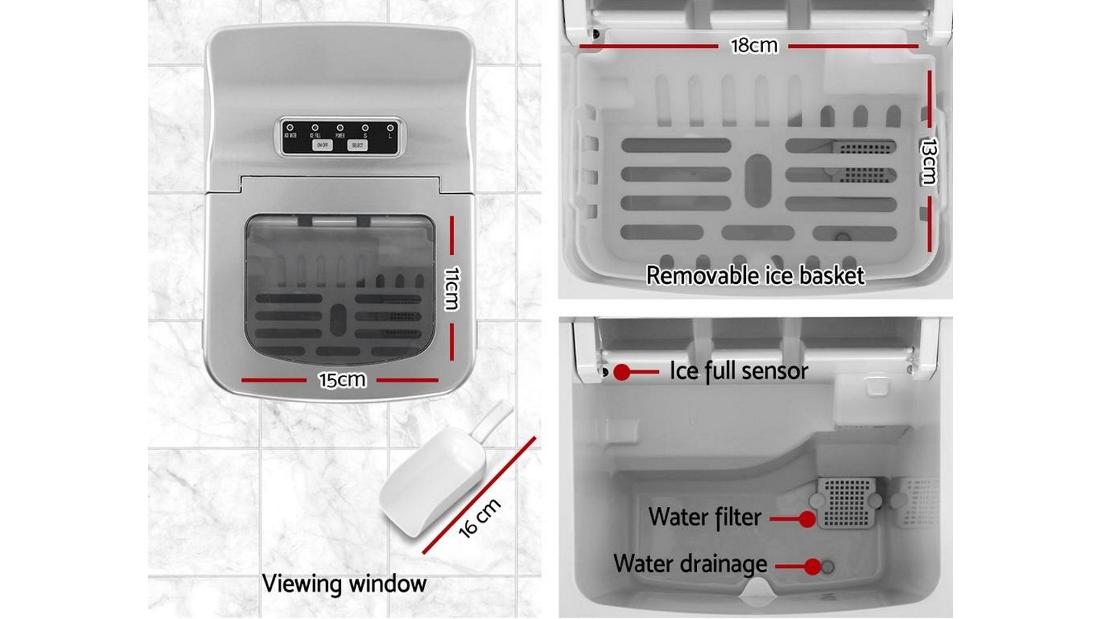 Devanti Portable Ice Cube Maker Machine Silver Harvey Norman