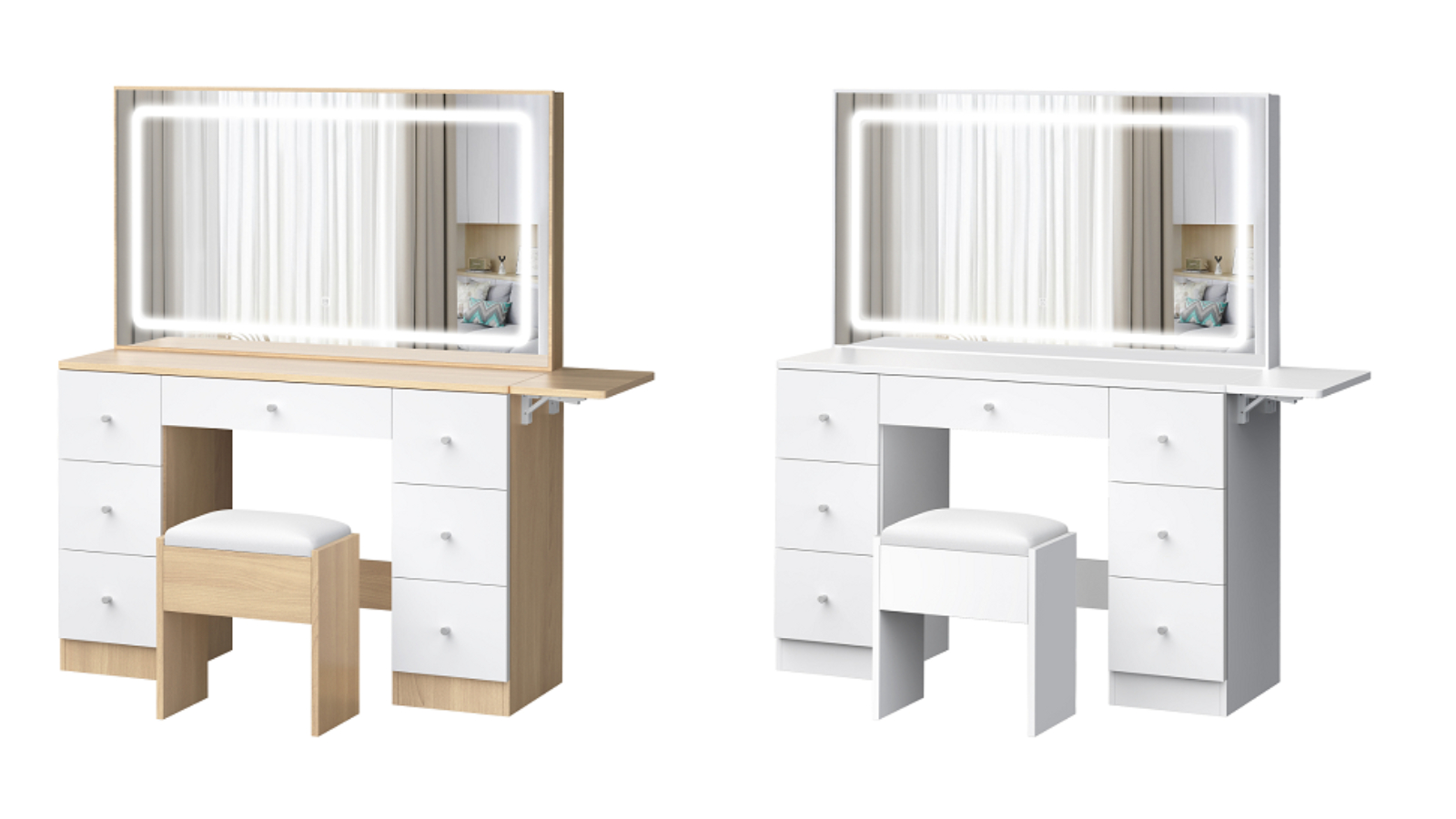 Alfordson 7-Drawer LED Vanity Desk Stool Set