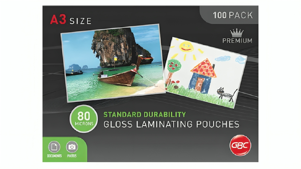 GBC Pack of 100 Gloss 80 Micron A3 Clear Laminating Pouch