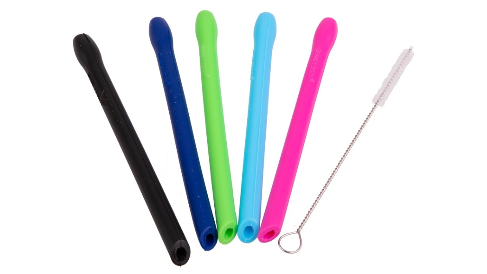 Appetito Set of 5 Silicone Cocktail Straws + Cleaning Brush