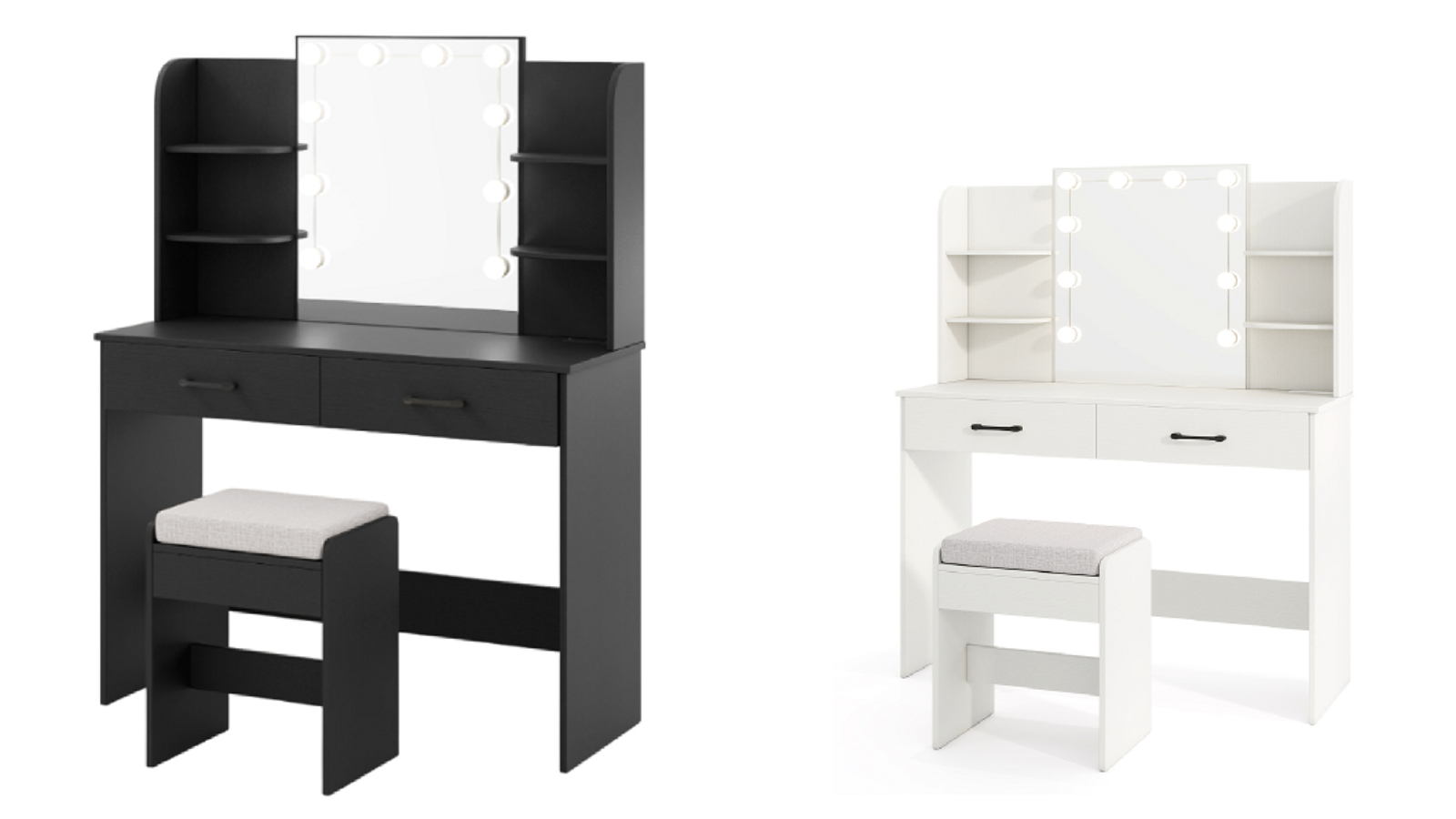 Costway Makeup Desk and Stool Set with LED Lighted Mirror and Charging Station