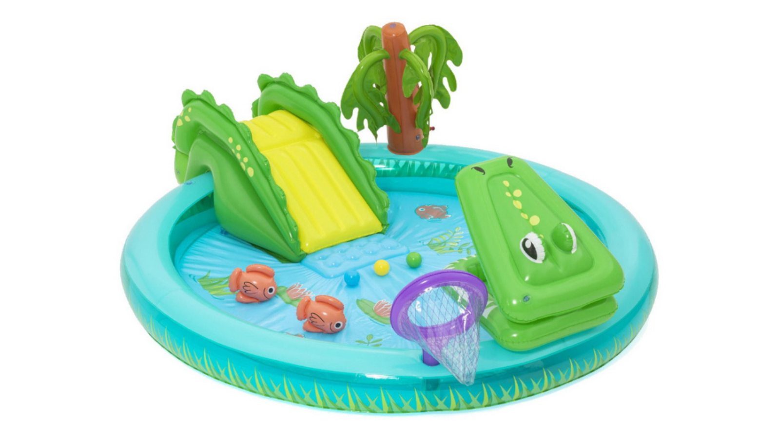 Bestway Kids Inflatable Splash Play Pool with Slide Ball Crocodile Fishing Net